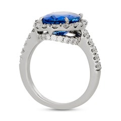 Platinum Sri Lanka Heated Sapphire and Diamond Halo and Pave Band Ring