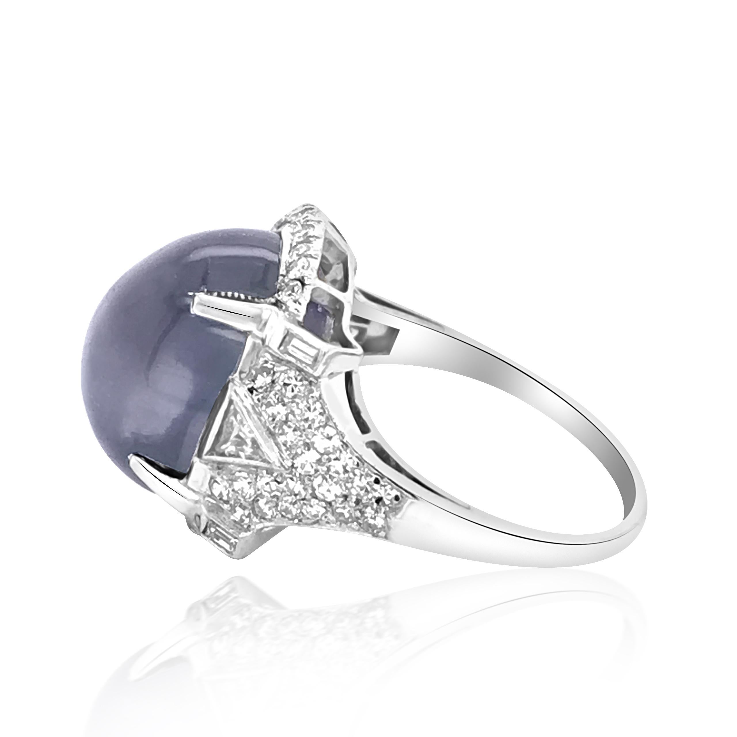 Retro Platinum, Star Sapphire, and Diamond Ring