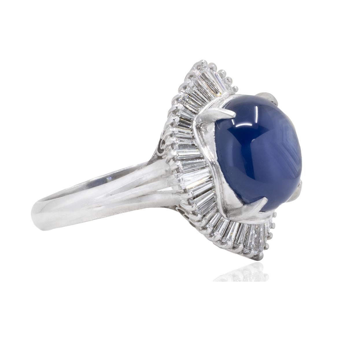 Cabochon Platinum Star Sapphire Ring For Sale