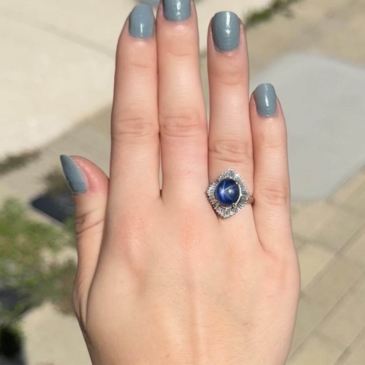 Women's or Men's Platinum Star Sapphire Ring For Sale