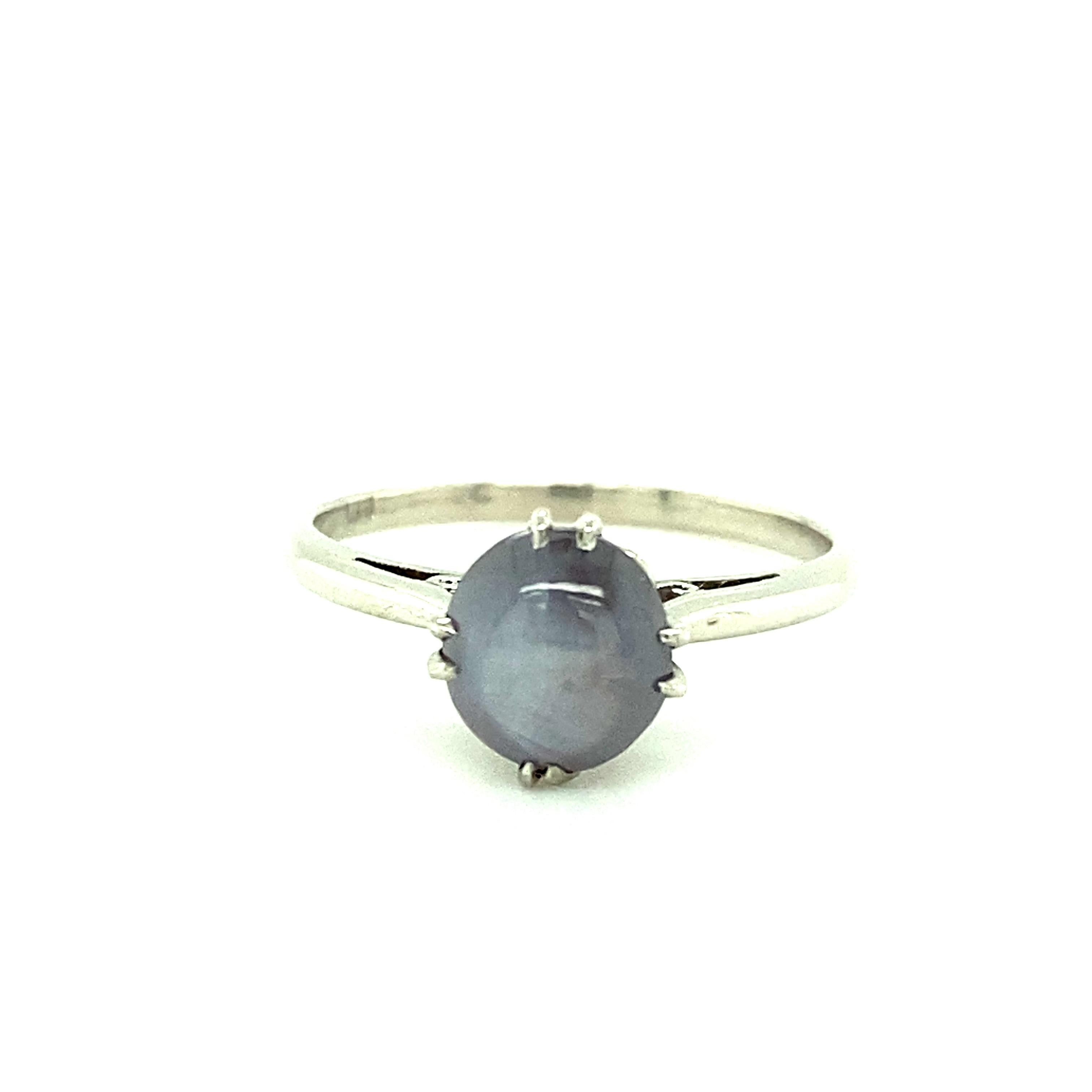Platinum Cabochon Star Sapphire Ring 1970s 1