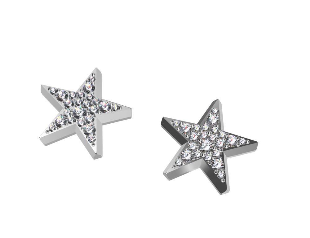 Round Cut Platinum Star Stud Earrings with GIA Diamonds For Sale