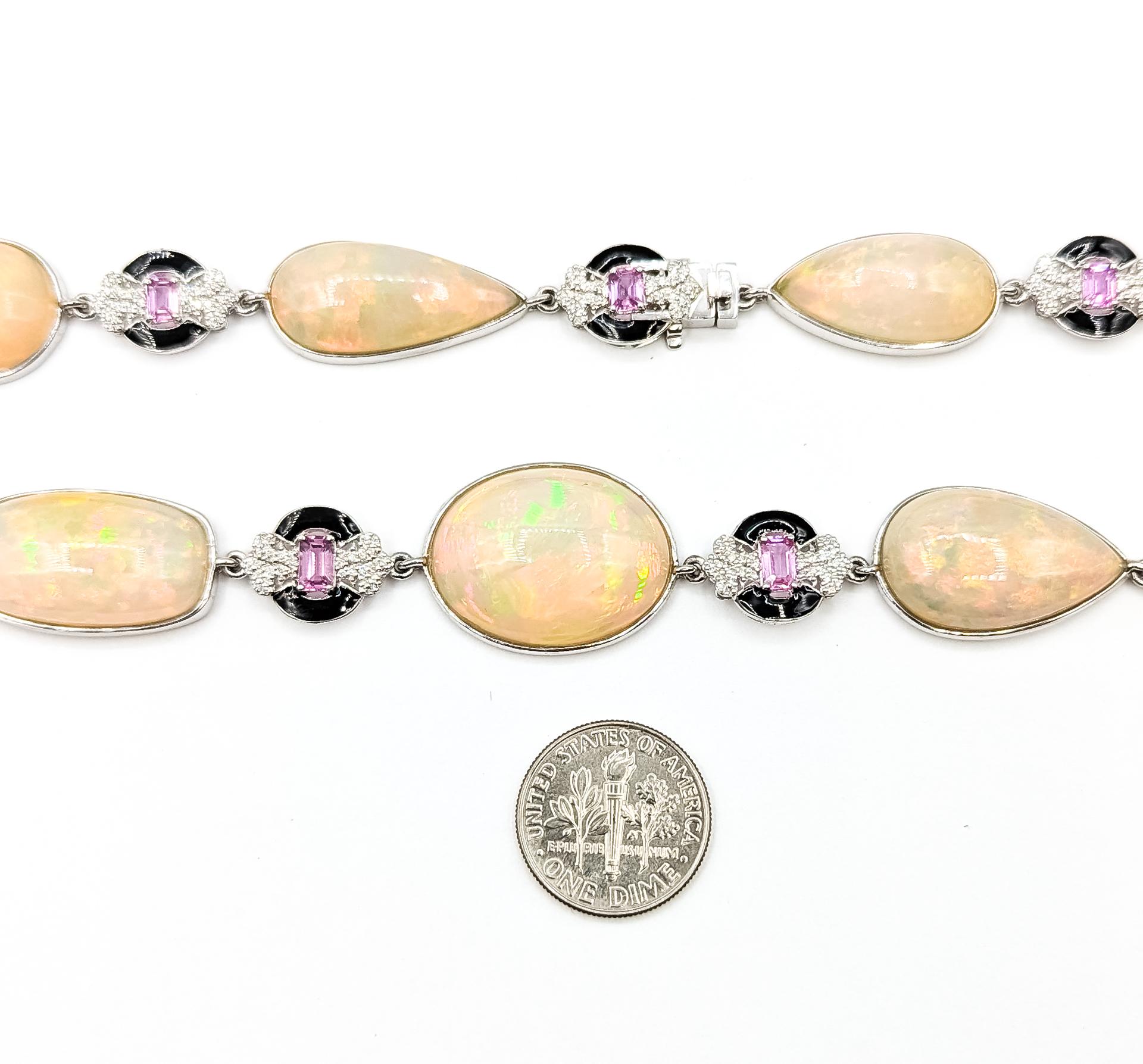 Collana in platino con smalto nero, diamanti, zaffiri rosa ed etiopi in vendita 5