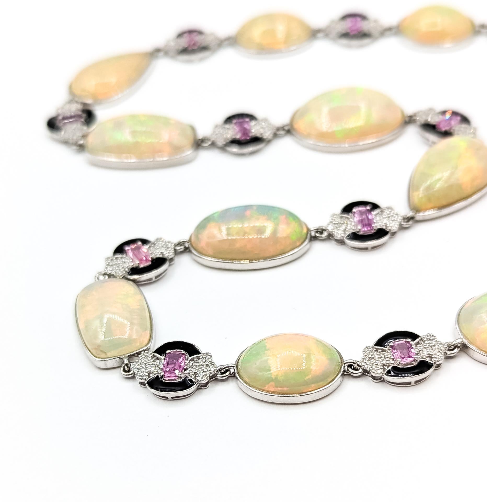 Collana in platino con smalto nero, diamanti, zaffiri rosa ed etiopi in vendita 2