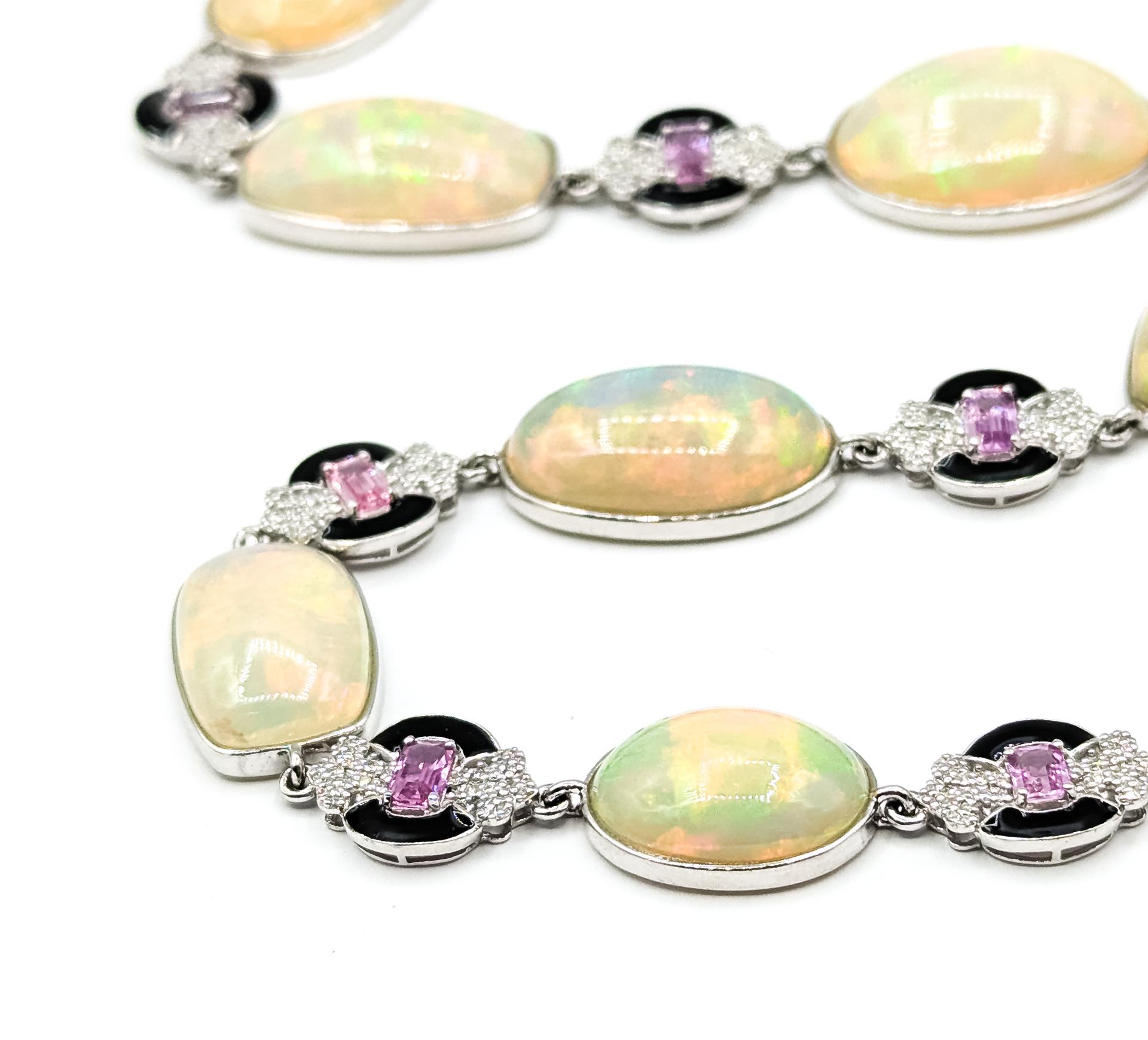 Collana in platino con smalto nero, diamanti, zaffiri rosa ed etiopi in vendita 3