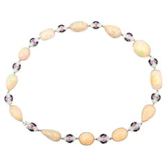 Platin-Station Schwarzes Emaille-Halsband mit Diamanten, rosa Saphiren & Äthiopisch