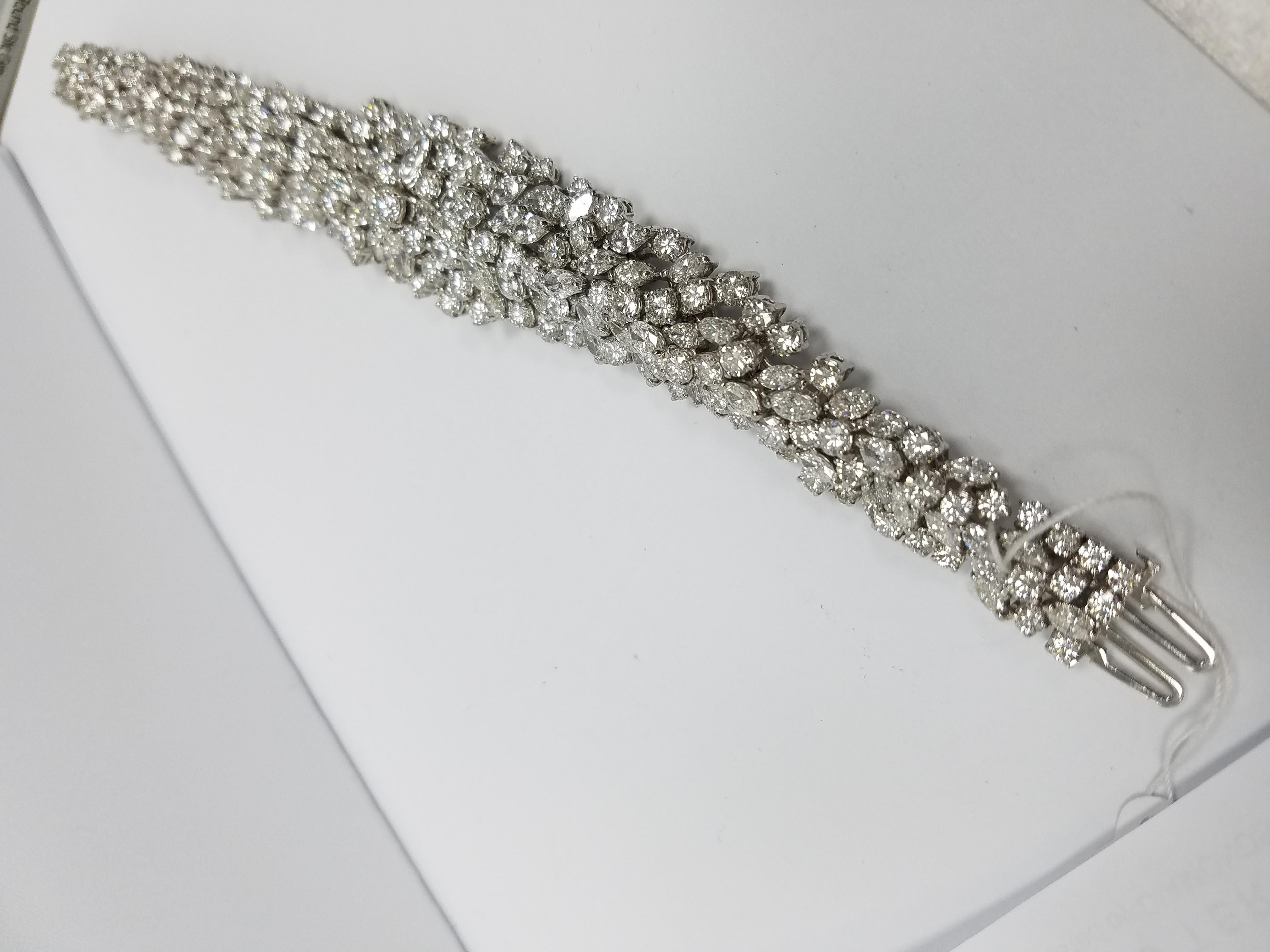 Women's Platinum Stone on Stone Style Bracelet White Diamonds 70 Carat