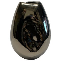 Platinum Stoneware Three Dimple Vase by American Ceramicist Sandi Fellman, USA