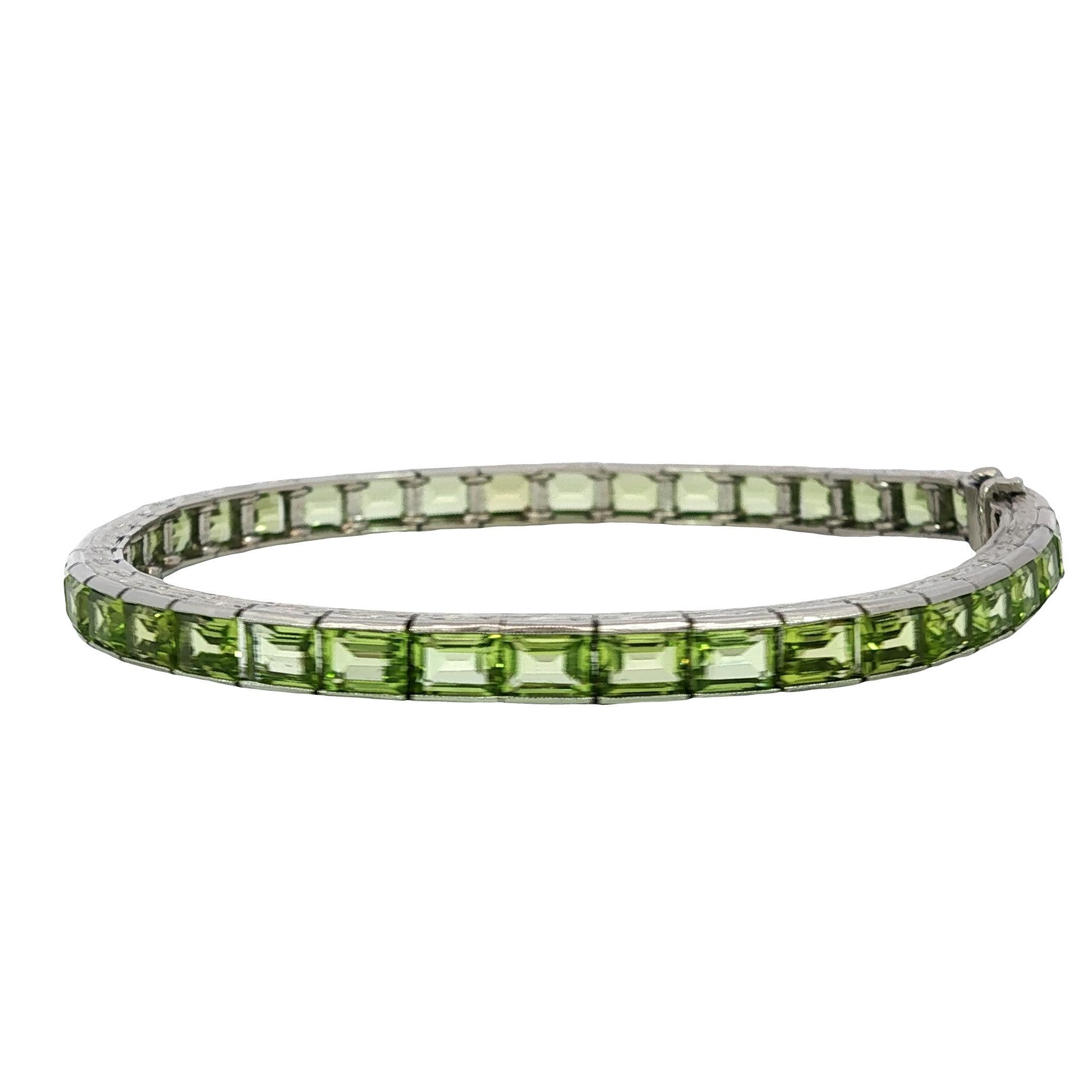 De las mujeres Pulsera Línea Recta Platino Peridoto Estilo Art Decó ~17.5ctw Peridoto en venta