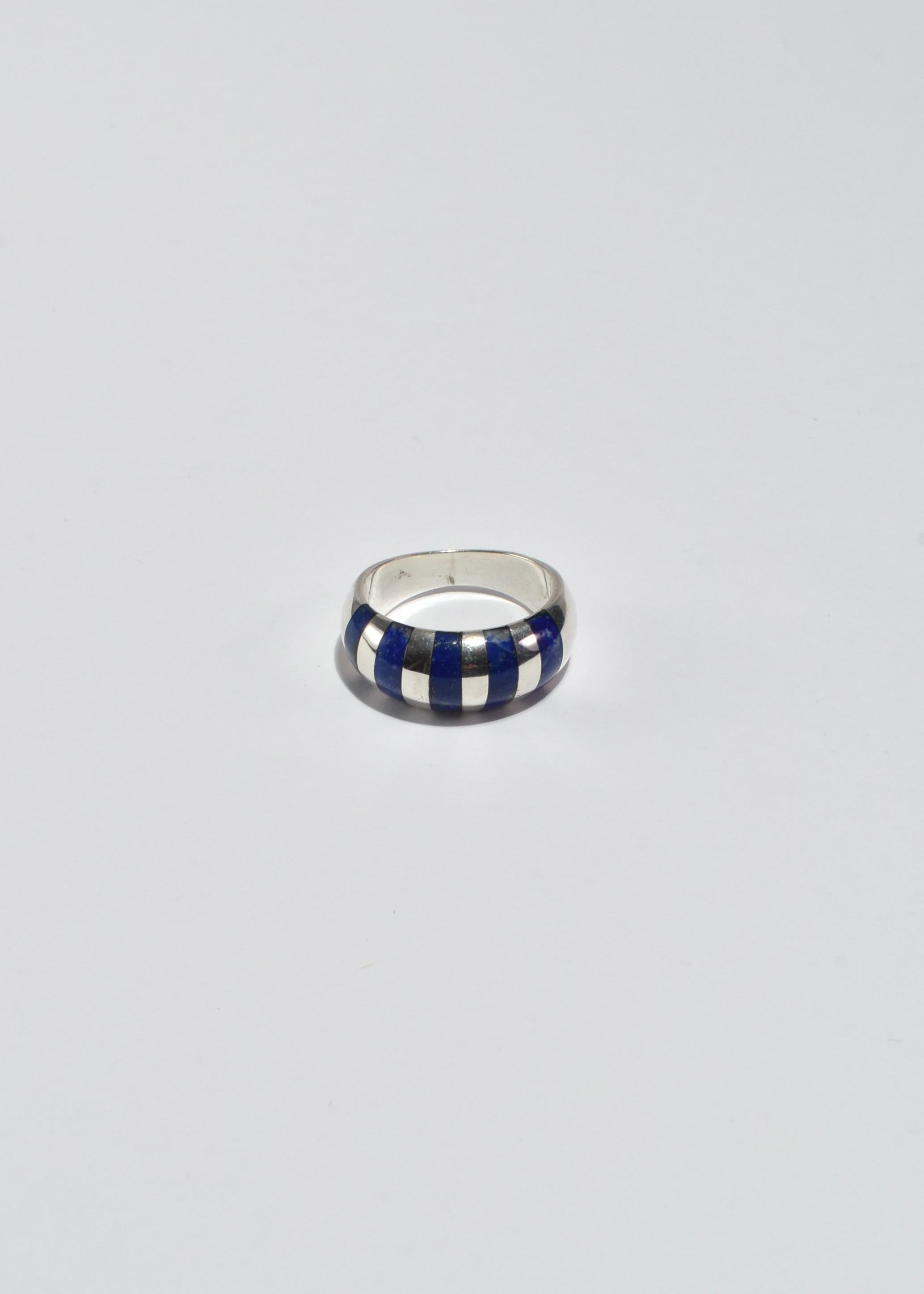 Cabochon Platinum Striped Lapis Ring