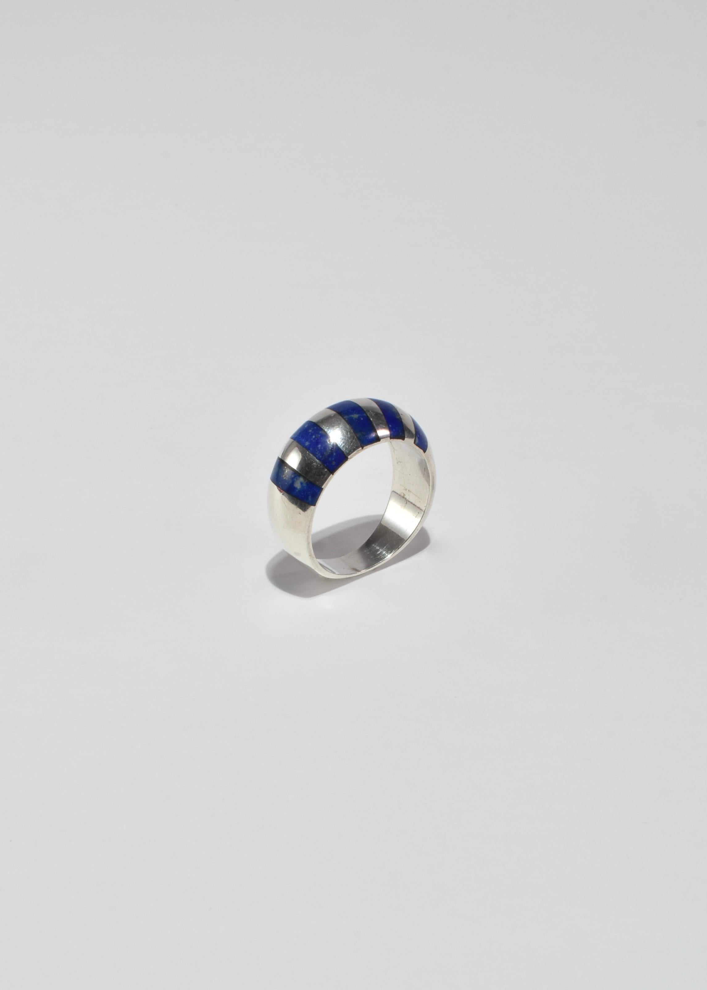Women's or Men's Platinum Striped Lapis Ring