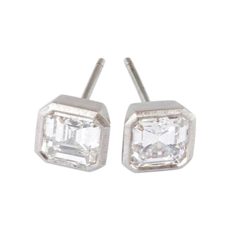 Platinum Antique Ascher Cuts diamond Stud Earrings 2.38 Carat total weight