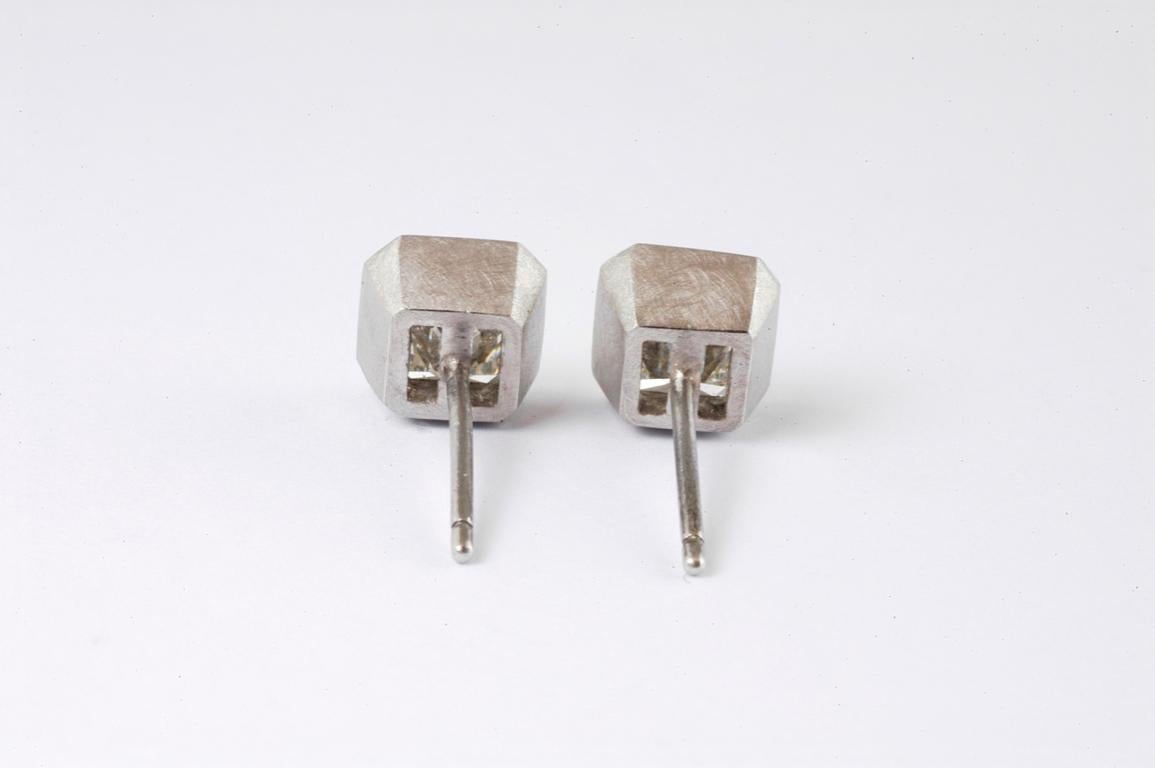 Asscher Cut Platinum Antique Ascher Cuts diamond Stud Earrings 2.38 Carat total weight