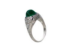 Platinum Sugarloaf Emerald Cabochon and Diamond Filigree Ring