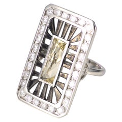 Platinum Sunstone Diamonds Art Deco Style Cocktail Ring Classic Geometric