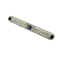 Platinum Synthetic Sapphire and Diamond Bar Brooch #23009