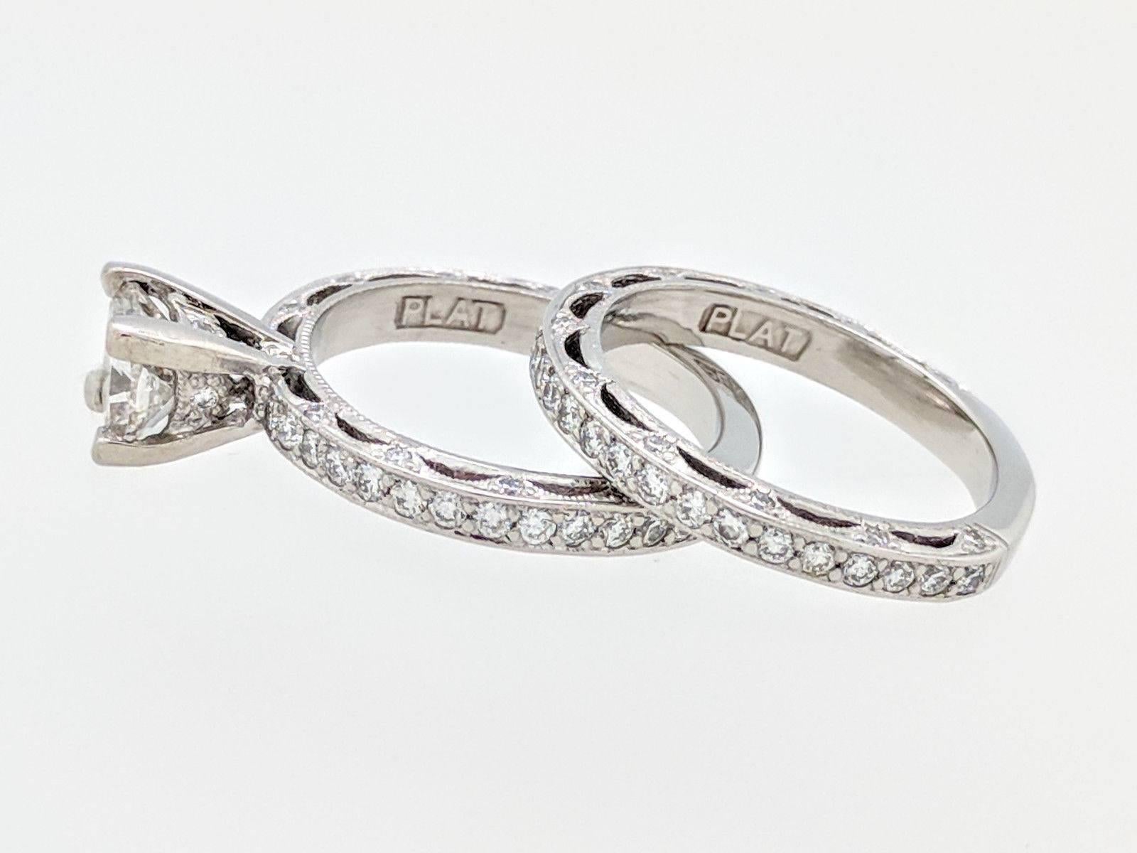 Platinum Tacori 1.05ct Cushion Cut Diamond Engagement Ring, Matching Band SI1/G 7