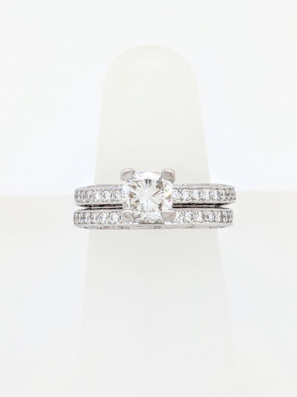 Contemporary Platinum Tacori 1.05ct Cushion Cut Diamond Engagement Ring, Matching Band SI1/G