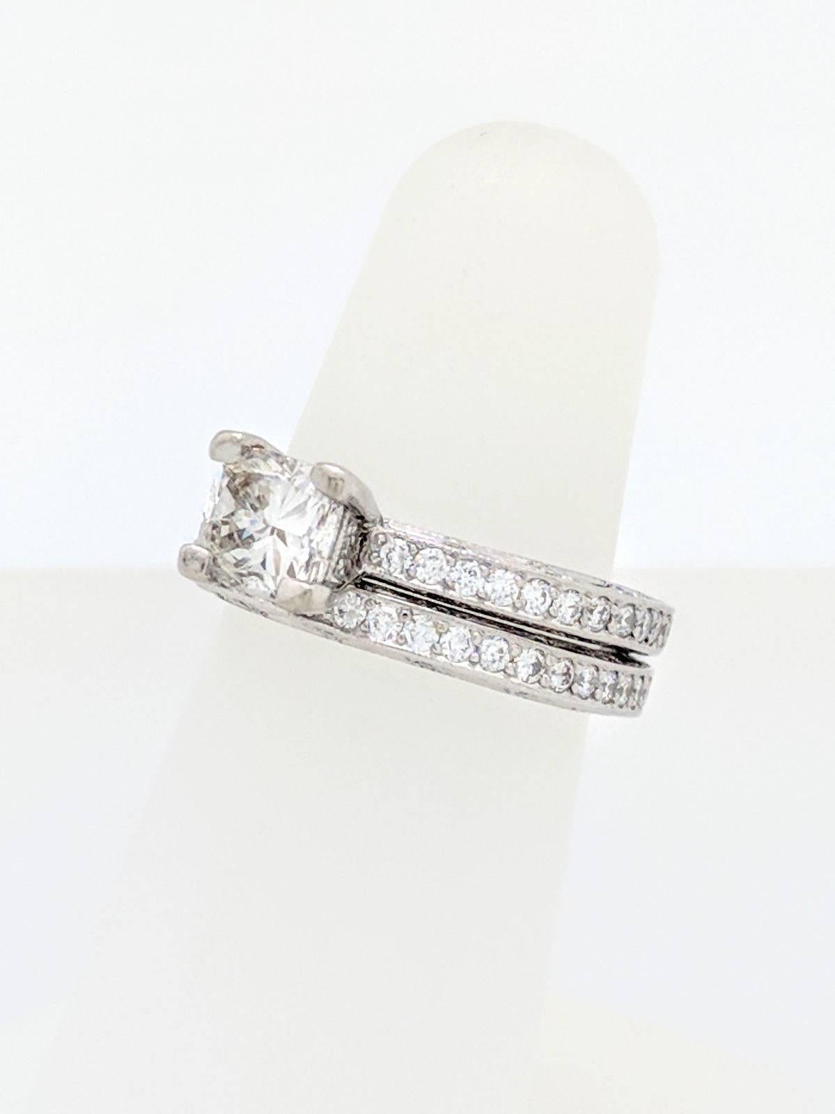 Women's Platinum Tacori 1.05ct Cushion Cut Diamond Engagement Ring, Matching Band SI1/G