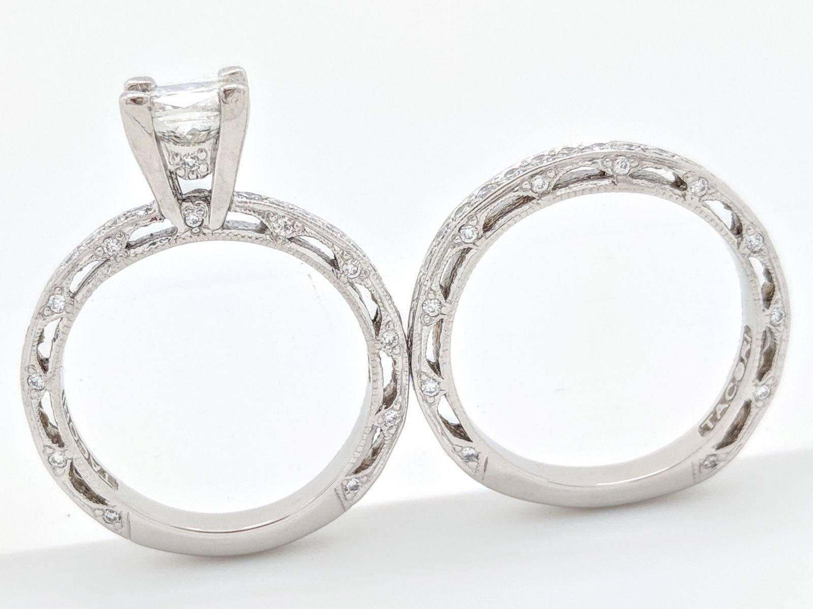 Platinum Tacori 1.05ct Cushion Cut Diamond Engagement Ring, Matching Band SI1/G 1