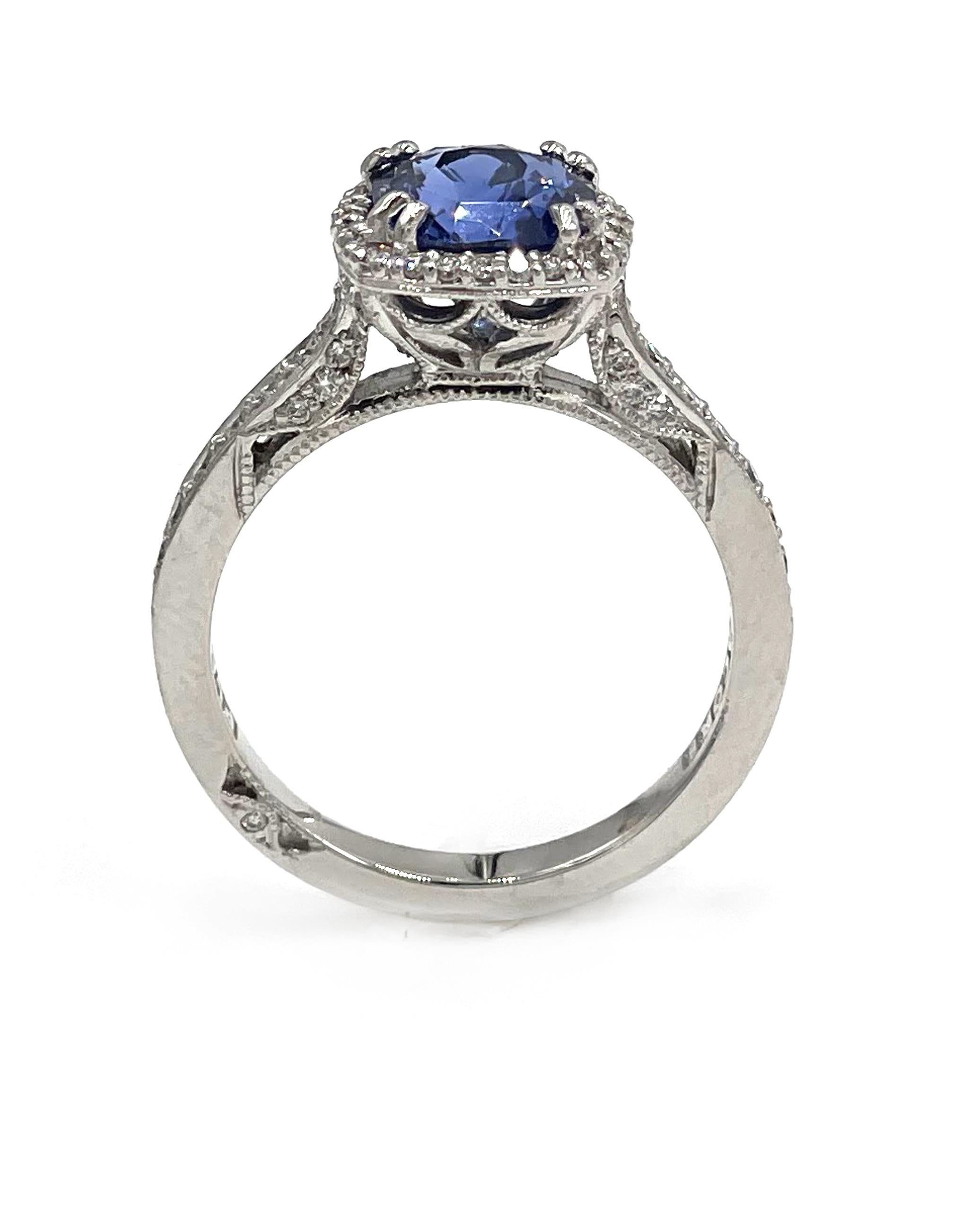 Brilliant Cut Platinum Tacori Dantela Ring with Sapphire