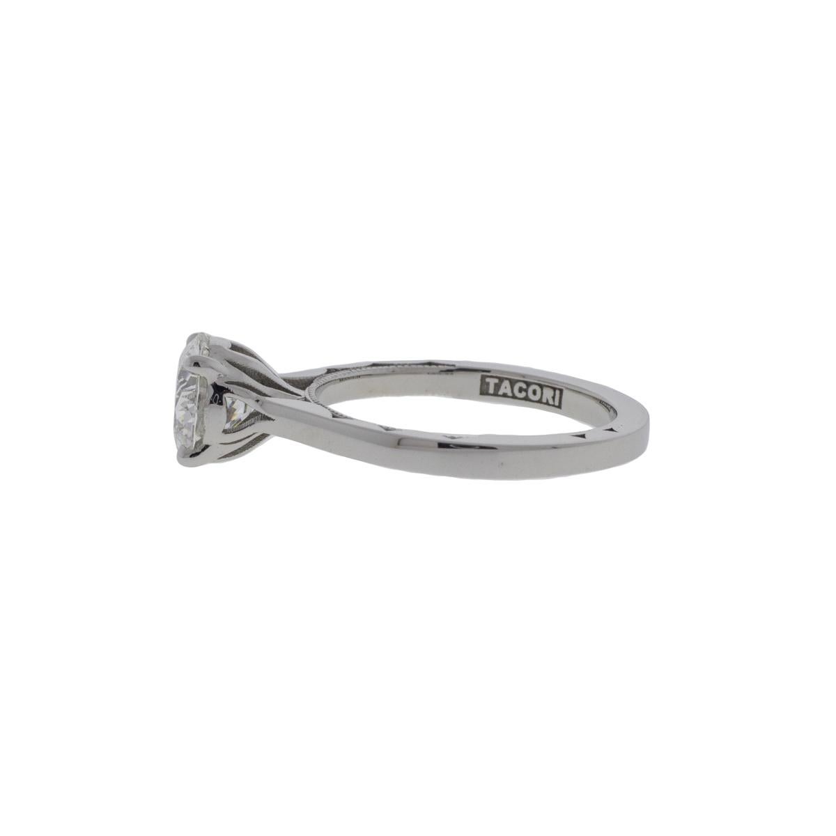 Round Cut Platinum Tacori GIA Certified 1.13ct Round Brilliant Diamond Ring For Sale