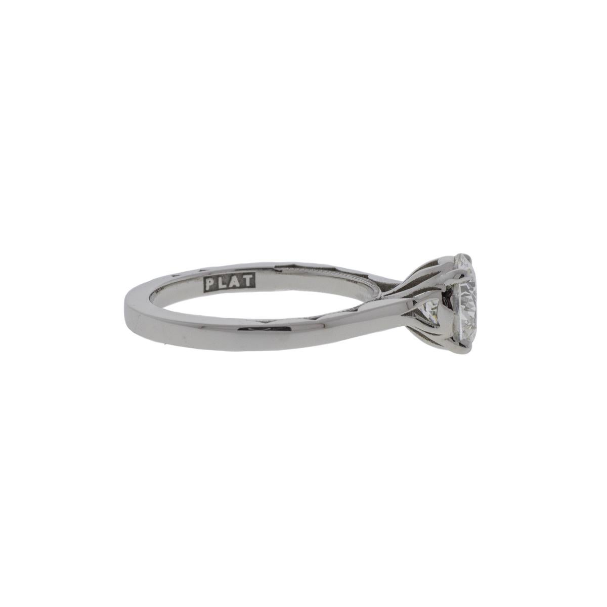 Bague en platine Tacori certifiée GIA 1,13ct diamant rond brillant Excellent état - En vente à Seattle, WA
