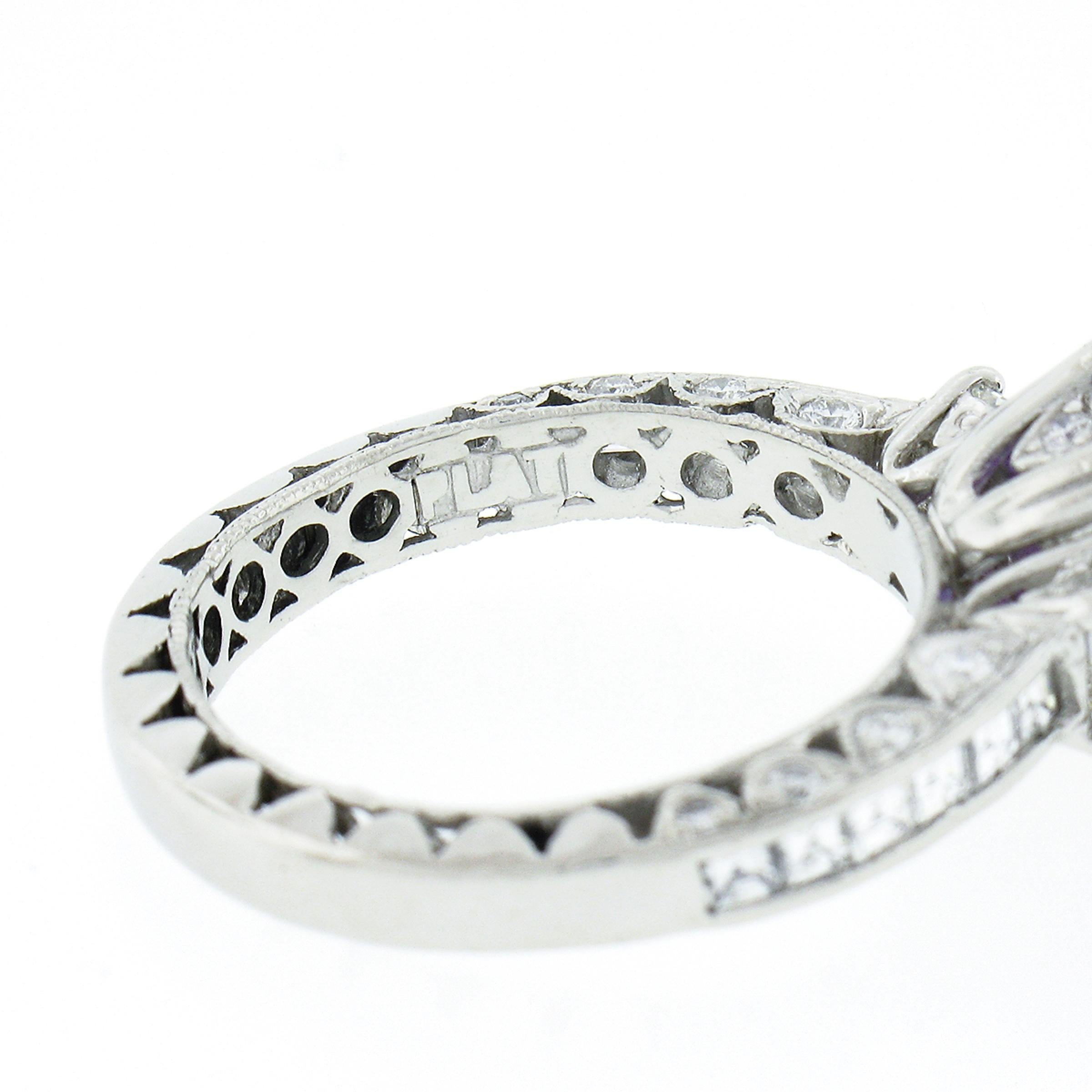 Platinum Tacori GIA NO HEAT Emerald Cut Purple Sapphire Diamond Engagement Ring For Sale 5