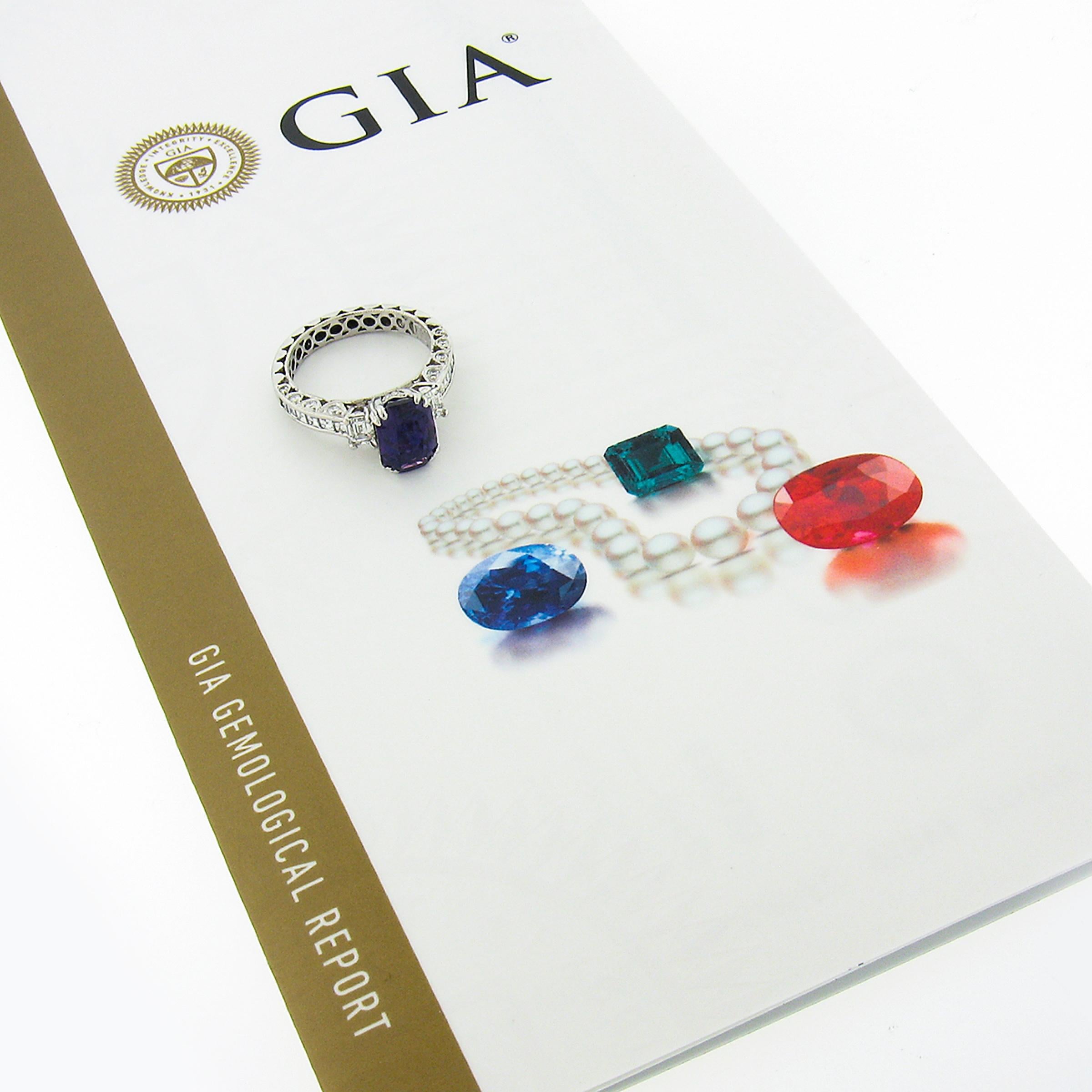Platinum Tacori GIA NO HEAT Emerald Cut Purple Sapphire Diamond Engagement Ring For Sale 6