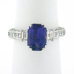 Platinum Tacori GIA NO HEAT Emerald Cut Purple Sapphire Diamond Engagement Ring