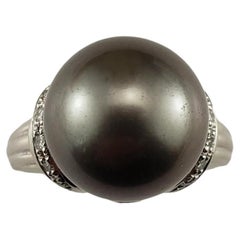 Platinum Tahitian Cultured Pearl 
Diamond Ring Size 7.25  #18851