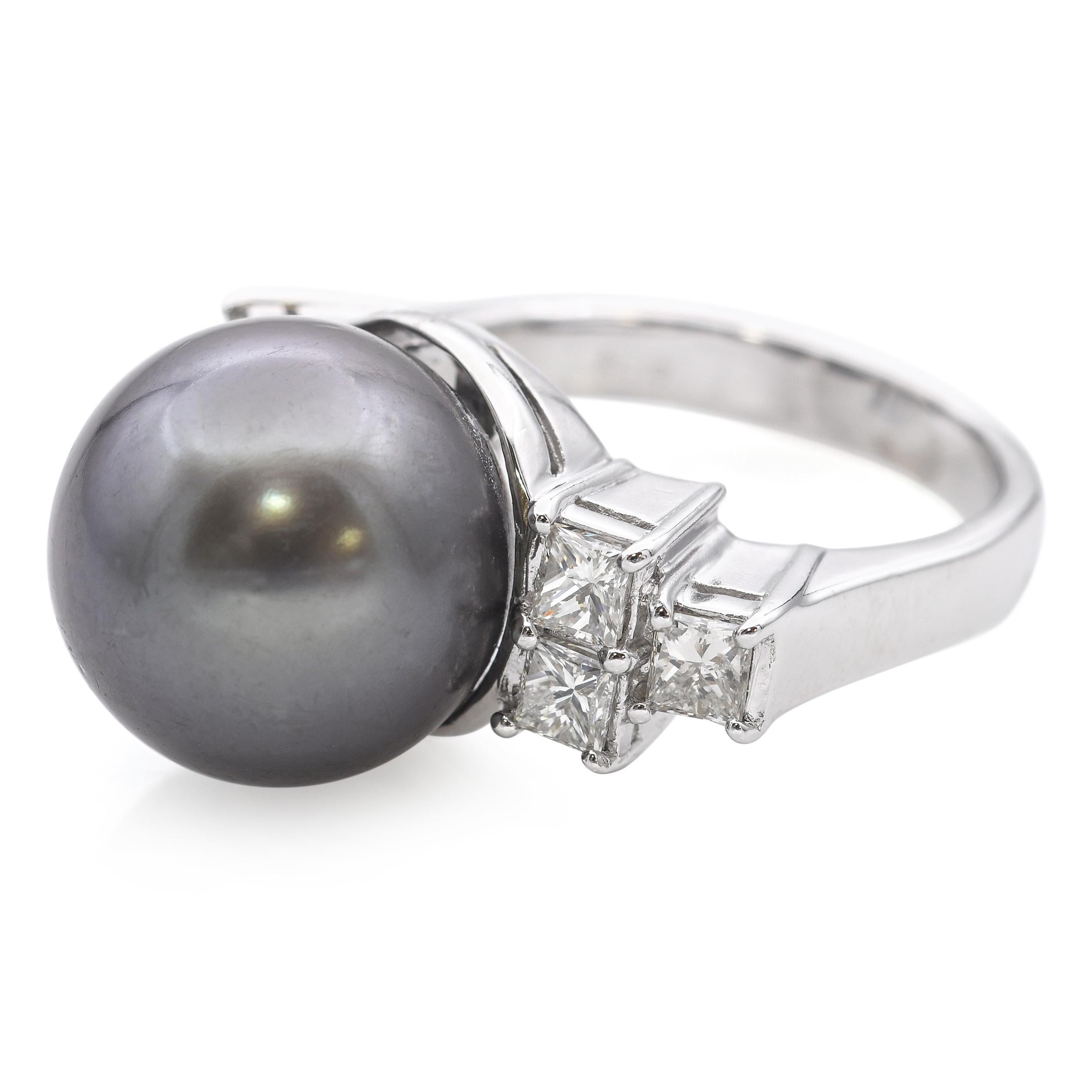 Taglio misto Anello in platino con perla di Tahiti e diamante da 1,01tcw in vendita