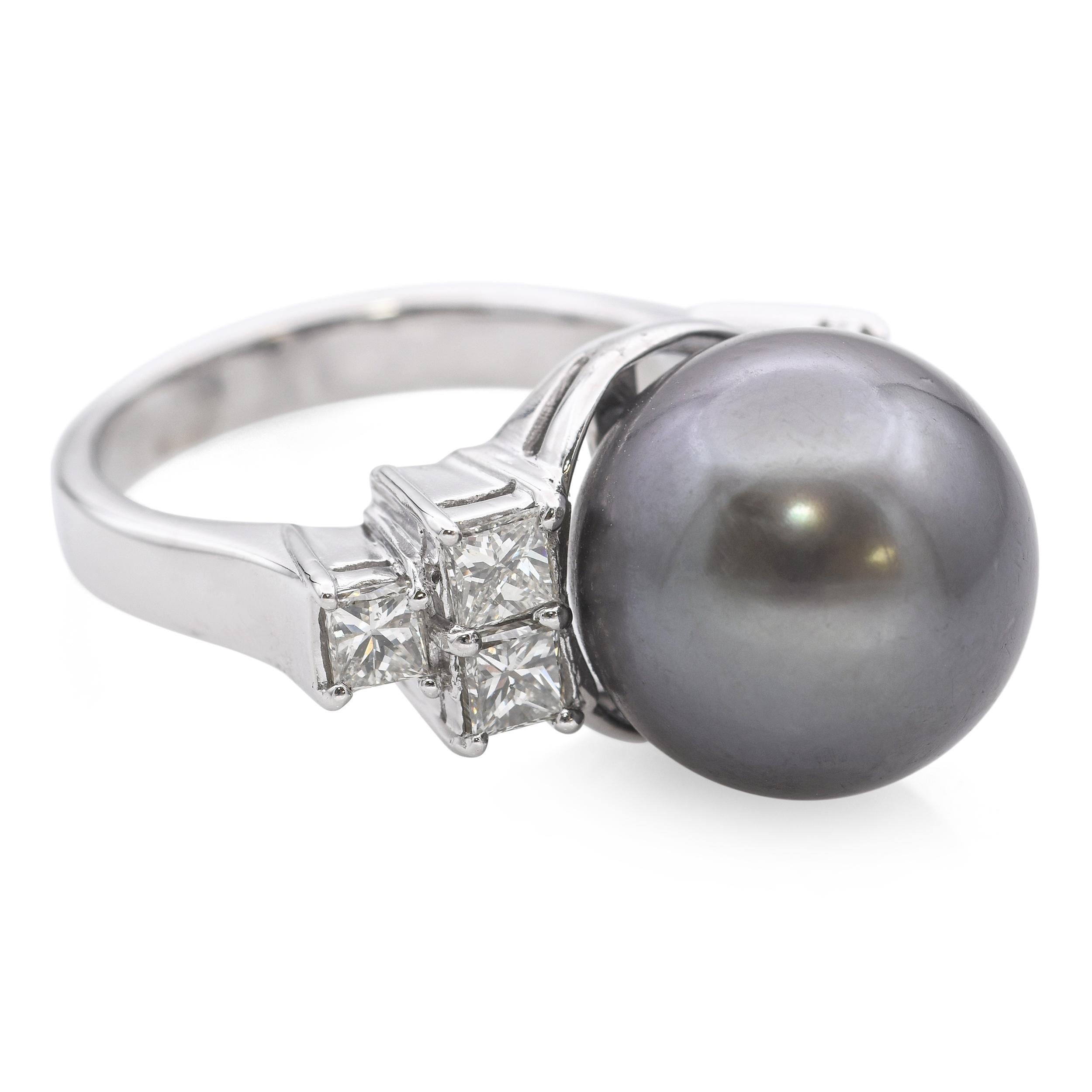 da uomo o donna Anello in platino con perla di Tahiti e diamante da 1,01tcw in vendita