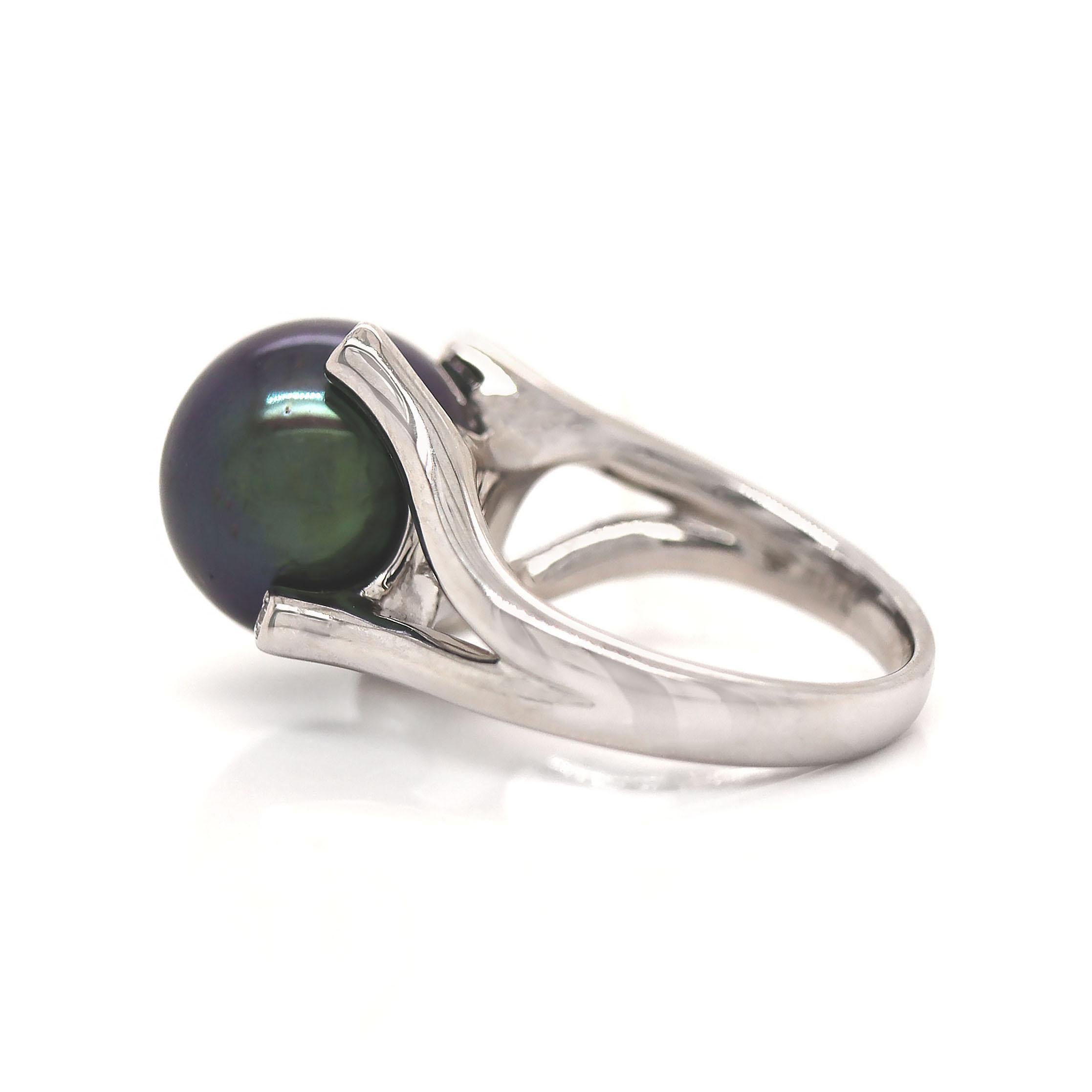 Platinum Tahitian Pearl And Diamond Cocktail Ring For Sale 1