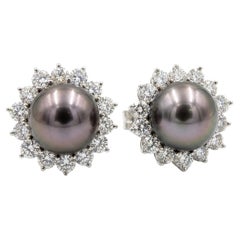 Platinum Tahitian Pearl Diamond Halo Earrings 5.60 Carats