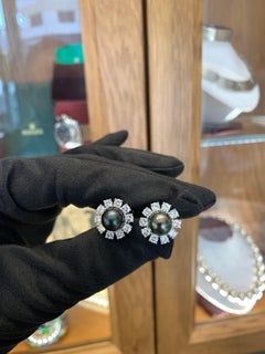 Platinum Tahitian Pearls & Diamond Stud Earrings