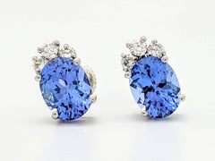 Platinum Tanzanite and Diamond Stud Screw Back Earrings