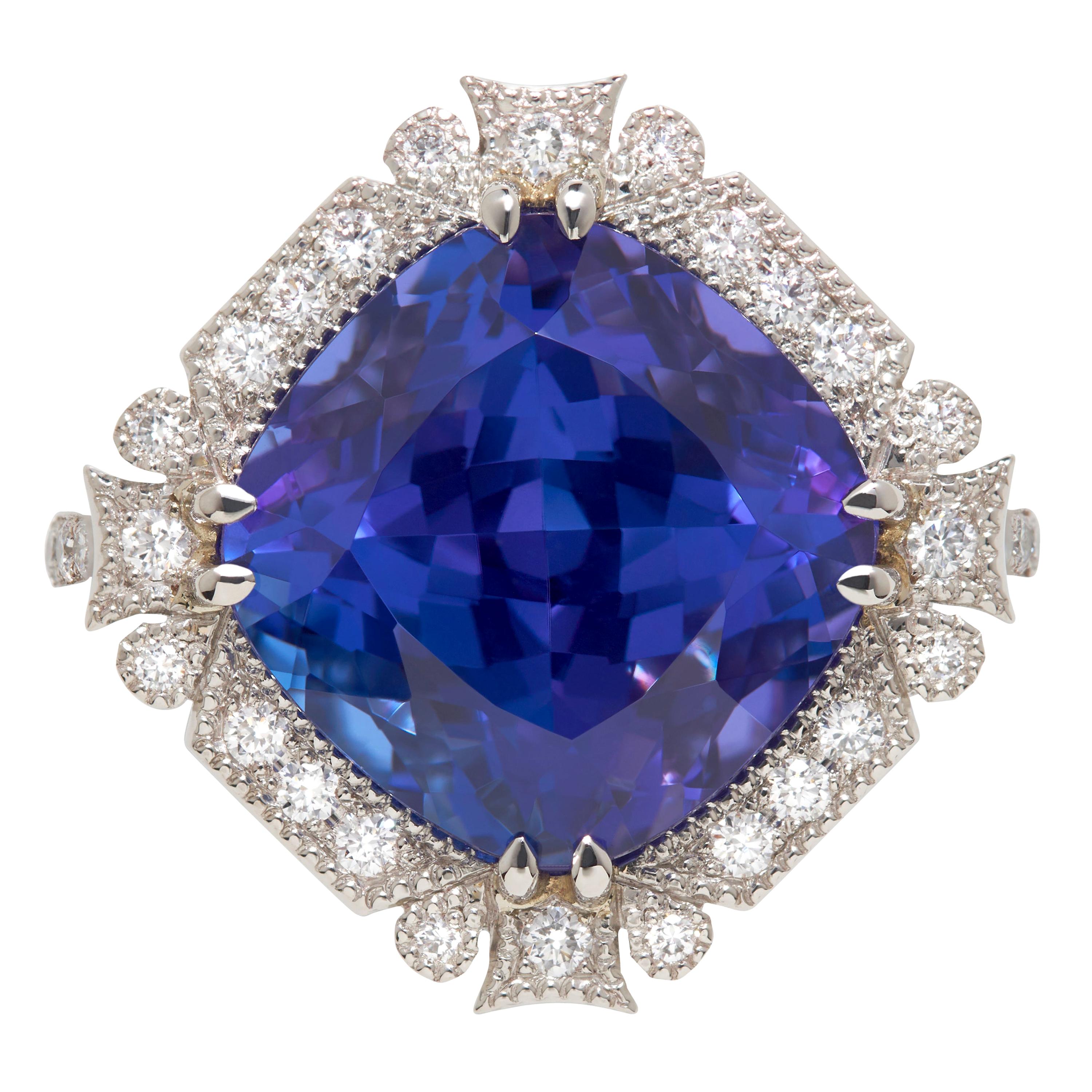 Platinum Tanzanite and Diamond Cocktail Engagement Ring For Sale