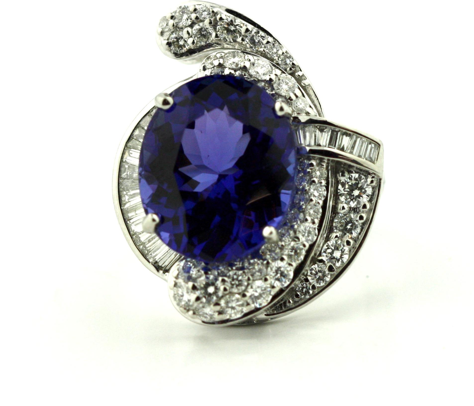 Platin Tansanit und Diamant-Ring (Ovalschliff)
