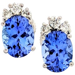 Platinum Tanzanite and Diamond Stud Screw Back Earrings