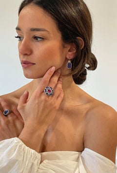 Faye Kim Platinum Tanzanite and Pink Tourmaline Daisy Cocktail Ring