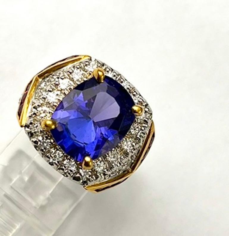 Platinum Tanzanite And Ruby Ring In New Condition For Sale In San Diego, CA