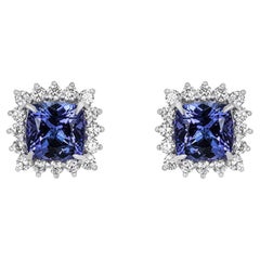 Platin Tansanit & Diamant-Ohrringe 7,15 Karat 