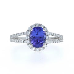 Platinum Tanzanite Diamond Halo Ring - 950 Oval 1.74ctw