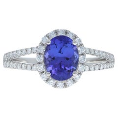 Platinum Tanzanite Diamond Halo Ring - 950 Oval 1.74ctw