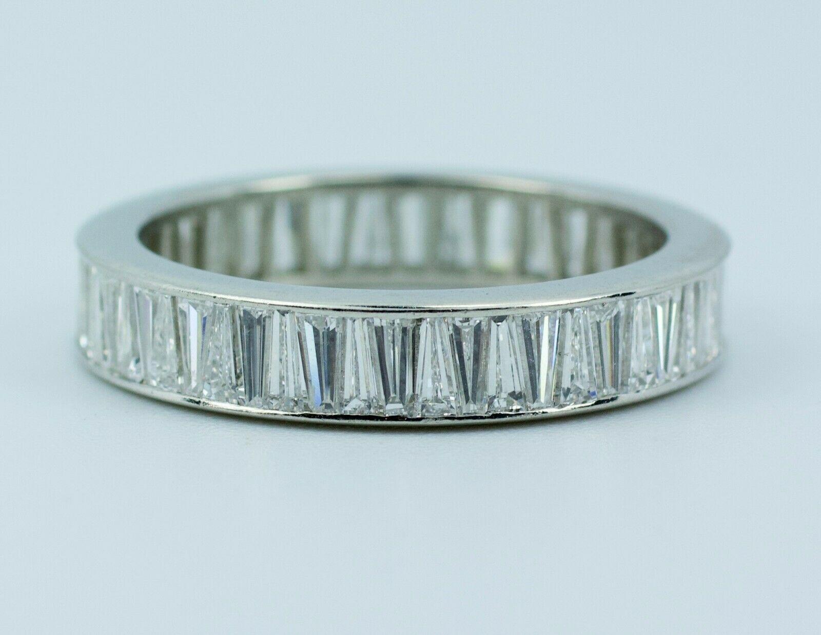 Platinum Tapered Baguette Cut White Diamond Eternity Band 3CTTW Ring In Excellent Condition In Montgomery, AL