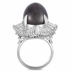 Platinum Tapered Baguette Diamond and Cat's Eye Dome Ring