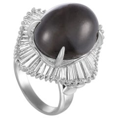 Platinum Tapered Baguette Diamond and Cat
s Eye Dome Ring