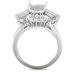 Platinum Tapered Baguette Diamond Oval Mounting Ring
