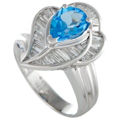 Platinum Tapered Baguette Diamonds and Topaz Leaf Ring